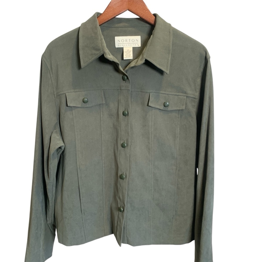 Norton Mcnaughton Petites Jacket Collared Button Up Flap Pockets Green Women 14